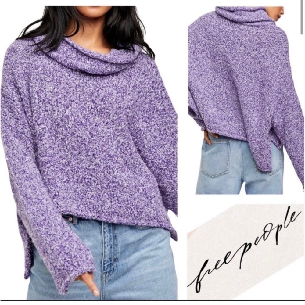 Free People Slouchy Teddy Sweater Sz S Purple Boxy Cropped